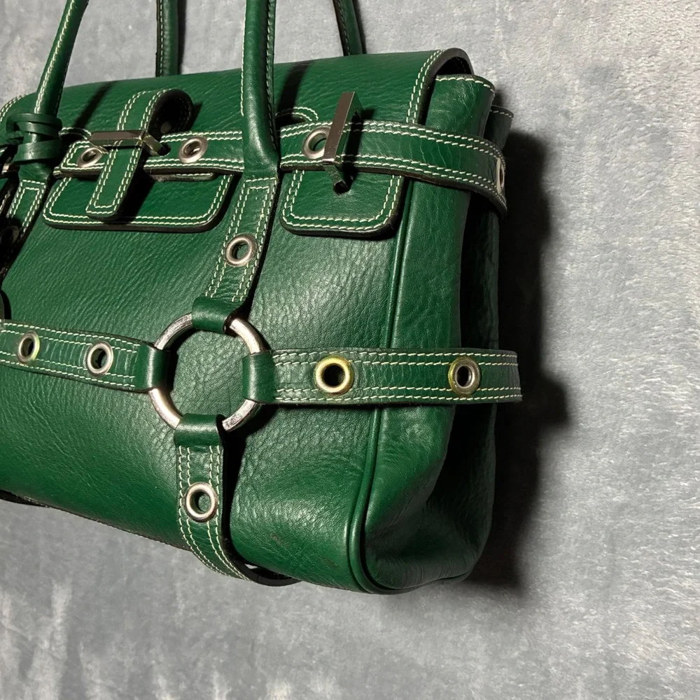 Luella Leather Bartley Giselle Grommet Satchel Hand Bag Green